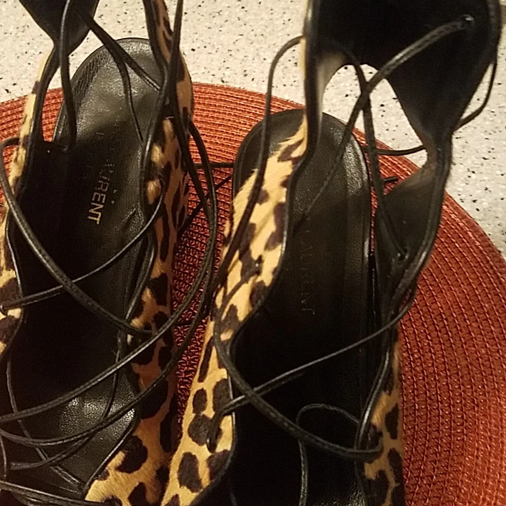 Saint Laurent Babies 90mm strappy sandal heels w pony hair size 38.5 - Picture 3 of 10